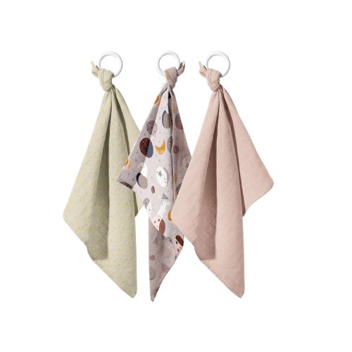 La Nolie 3 Pack Cotton Muslin Cloths - Light Astro Bunny