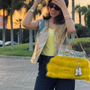 5-Vest in sand multi, showing the cropped structured jacquard vest