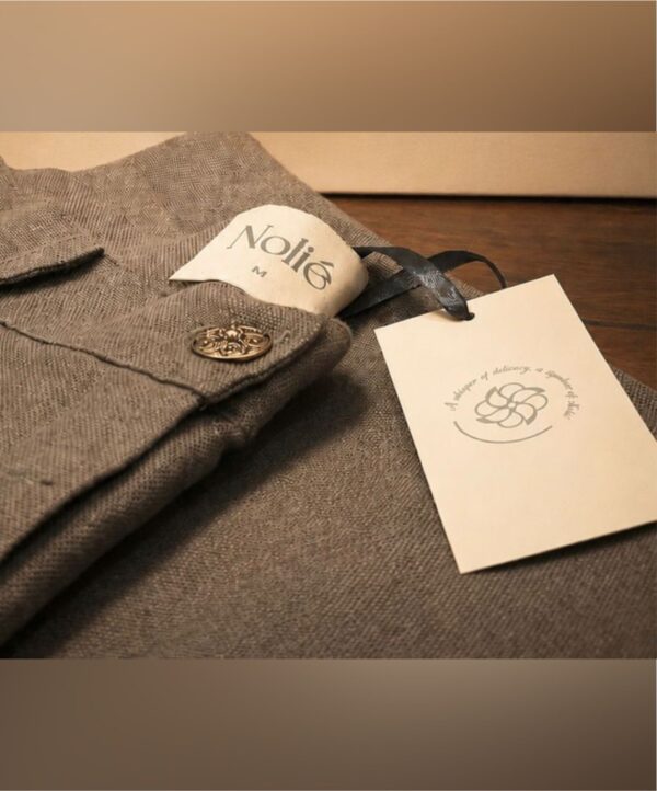 Soft Greige Suit in soft greige taupe, capturing the natural pure linen texture